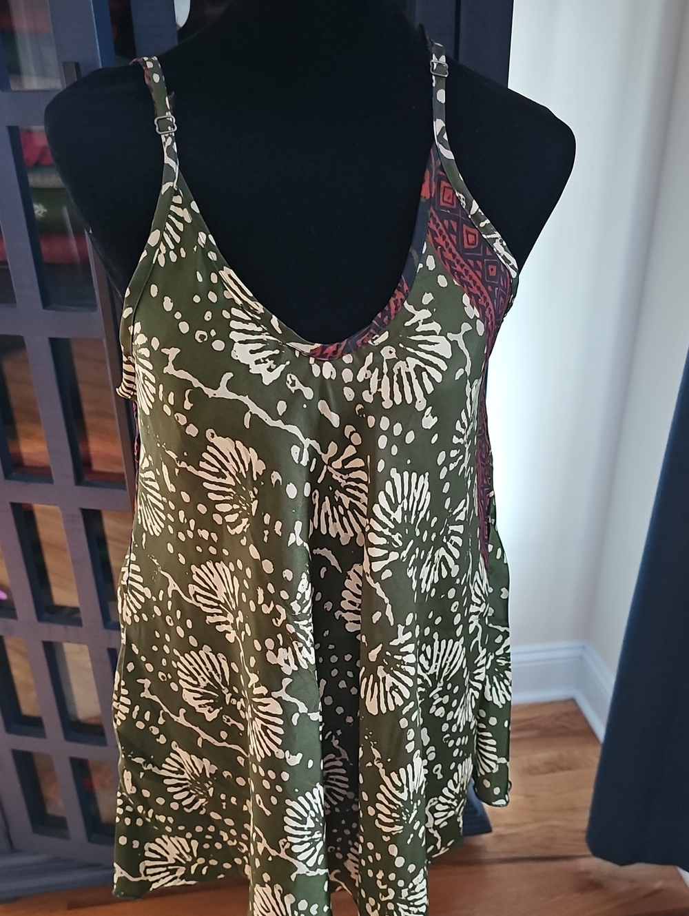Olive Green Floral Print Spaghetti Strap Tank Top